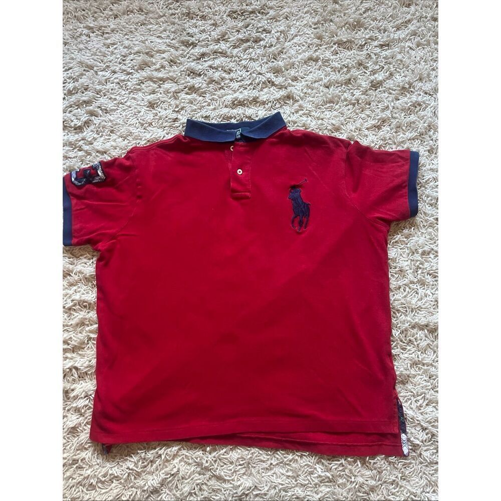 Polo Ralph Lauren Custom Fit Red Solid Blue Big Pony Short Sleeve Polo XL